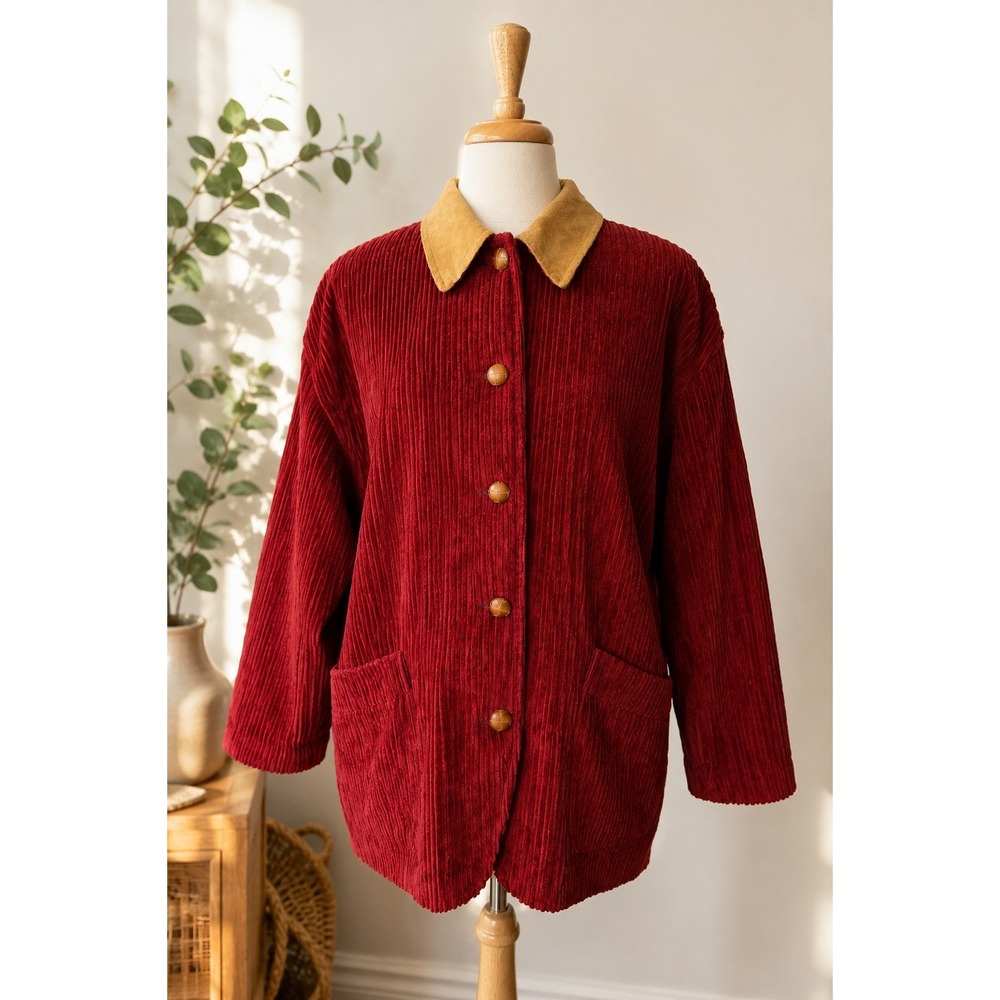 Vintage Red Corduroy Jacket Women's 14 Made in Canada Union Made Cotton Coat